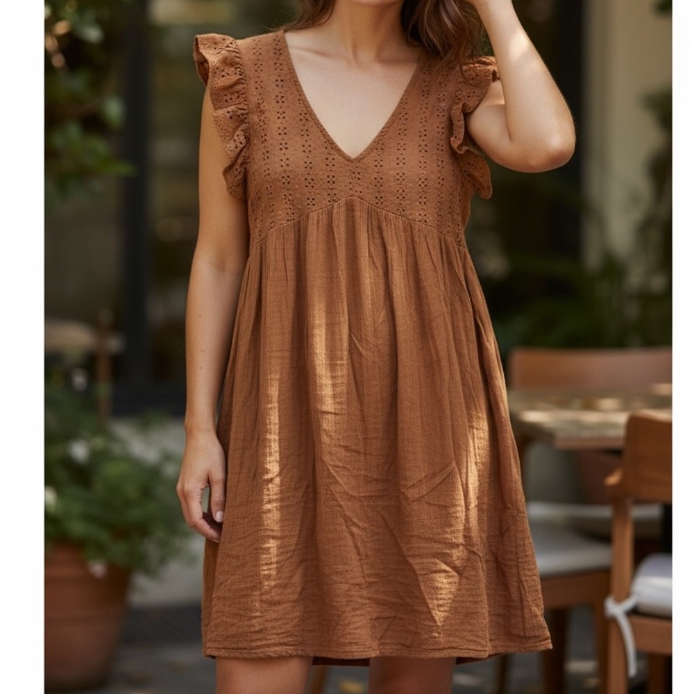 Ivy Dress Brown Orange Camel Small